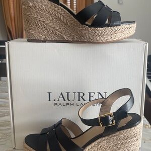 Lauren Ralph Lauren Black Sandals with Espadrille Wedge